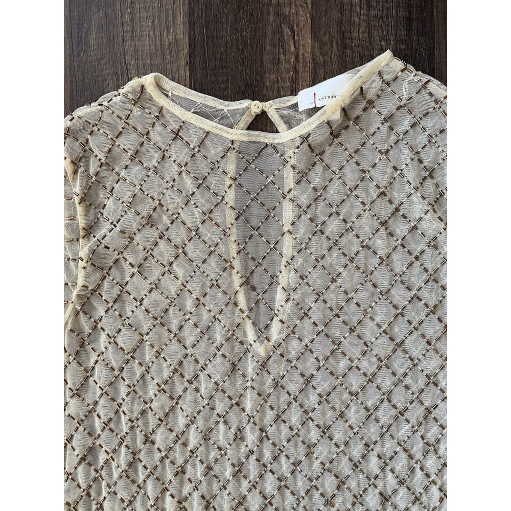 Anthropologie Sheer Maxi Beaded Column Dress Light sand Brown Size Medium - Picture 6 of 9